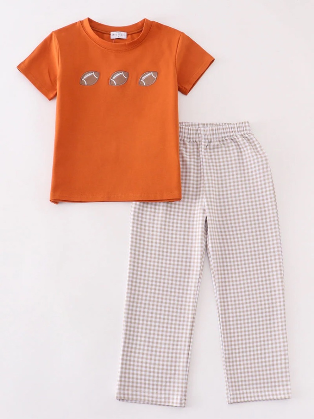 Abby & Evie Football Appliqué Top Tan & White Gingham Pants NWT Size 5